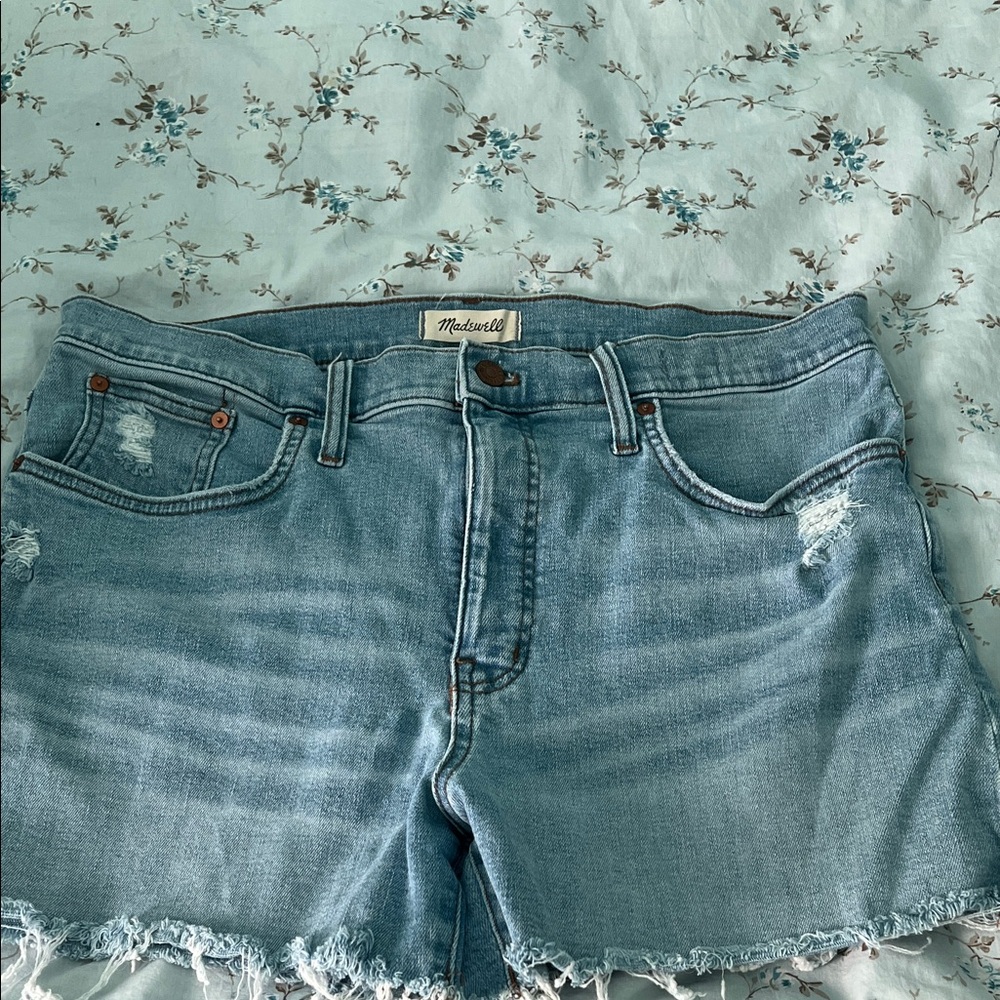 Madewell Light Blue Distressed High-Rise Denim Jean Shorts